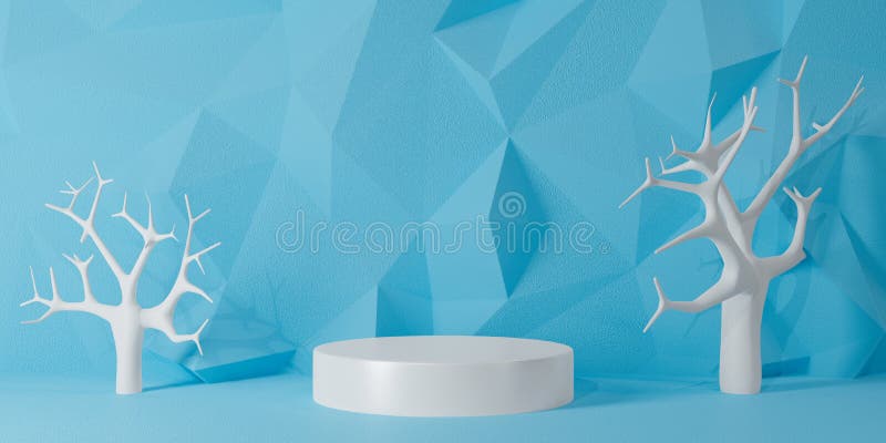 3d rendering of abstract triangle background scene with display podium for minimal mock up. Origami creative ideas winter trees royalty free illustration