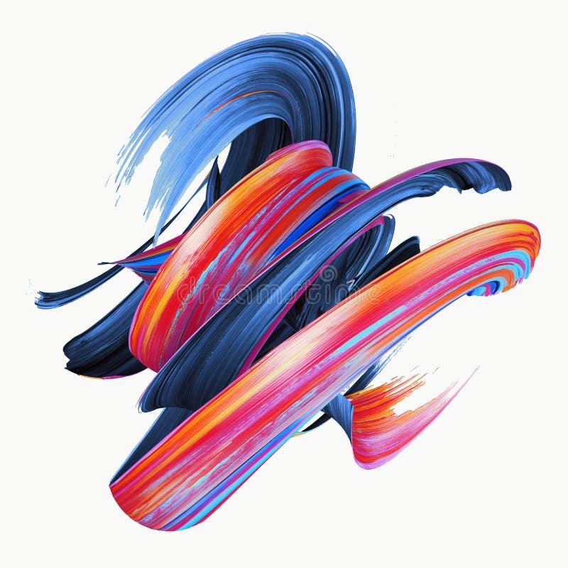 3d rendering, abstract twisted brush stroke, paint splash, splatter, colorful curl, artistic spiral, isolated on white royalty free illustration