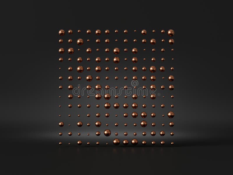 3d-rendering, abstrakt modern, minimalt, guldmetallisk magnetbollar av samma storlek som isolerats på svart bakgrund Levnadsgrad royaltyfri illustrationer