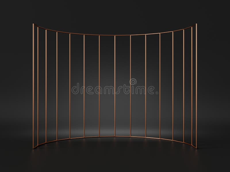 3d-rendering, abstrakt modern minimidesign, gyllene metallnät, lattisktråd isolerad på svart bakgrund Enkel geometrisk royaltyfri illustrationer