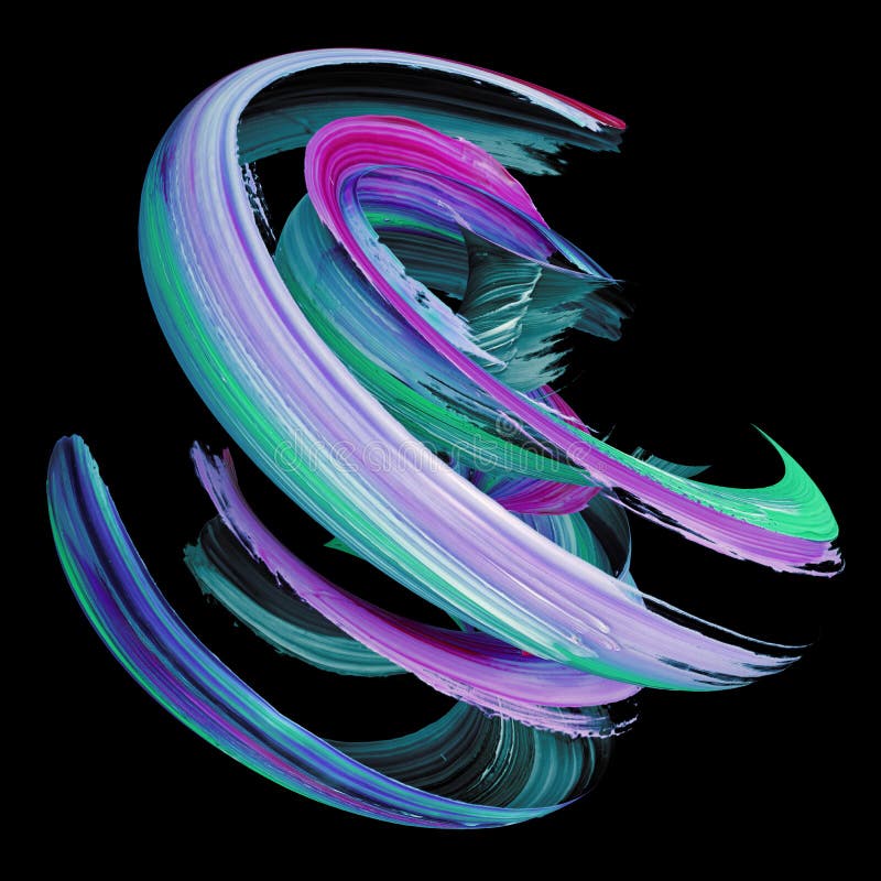 3d rendering, abstrakt przekręcający szczotkarski uderzenie, farby pluśnięcie, splatter, kolorowy kędzior, artystyczna spirala, o ilustracji