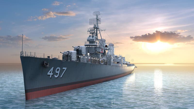 3d renderização do navio de aegis ilustração do vetor