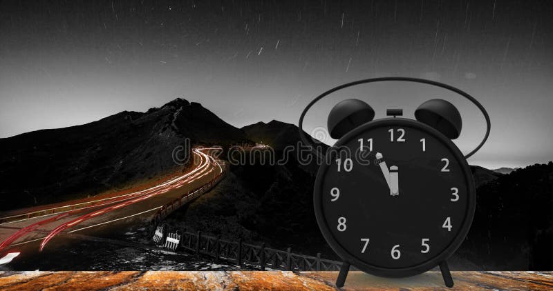 3d rendering of alarm clock with little minutes to twelve o`cloc royalty free stock photo