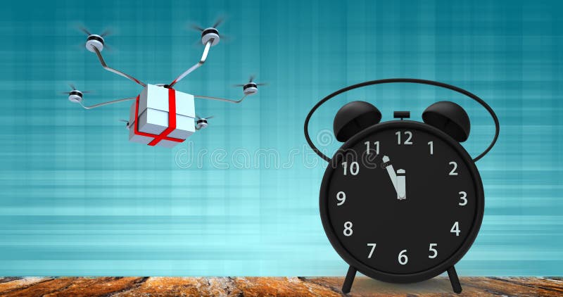 3d rendering of alarm clock with little minutes to twelve o`cloc stock images