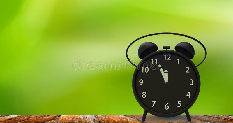 3d rendering of alarm clock with little minutes to twelve o`cloc stock image