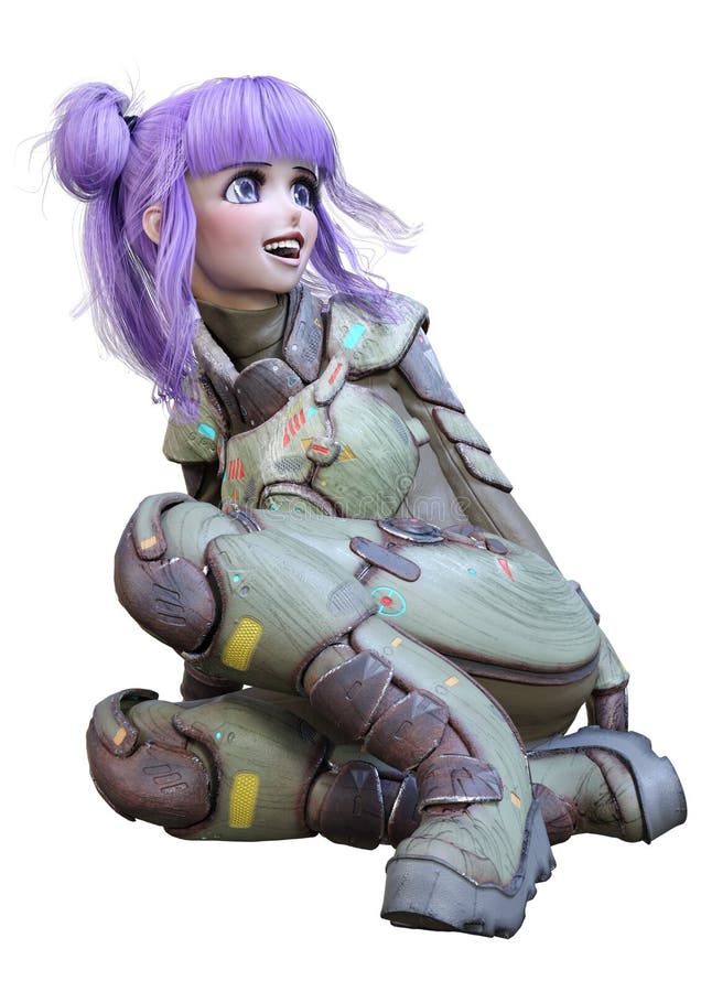 3D rendering of an anime teenager girl with purple hair in an astronaut  suit isolated on white background Stock Photo - Alamy