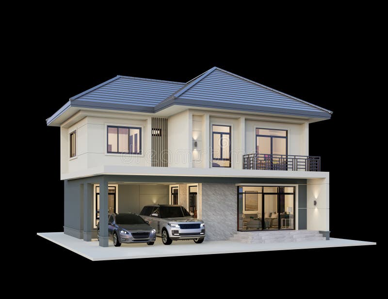 3D-Rendering Architektur modern Stil zwei Haus weiß graues Dach Rendering auf einem schwarzen Hintergrund. vektor abbildung
