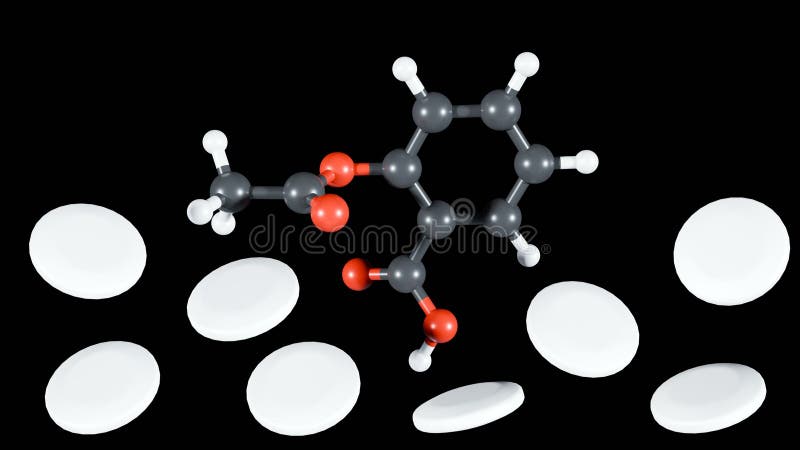 Aspirin molecular structure with white medicines royalty free illustration