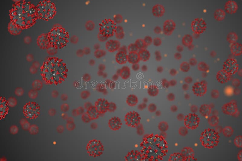 3d-rendering av coronavirusceller kovid19-influensan som strömmar på grå gradientbakgrund som farliga influensastamporna som en pa royaltyfri illustrationer