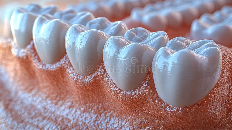 3D-rendering av friska tänder som visar avancerad tandbehandlingsteknik för optimal munhygien och estetik royaltyfri illustrationer