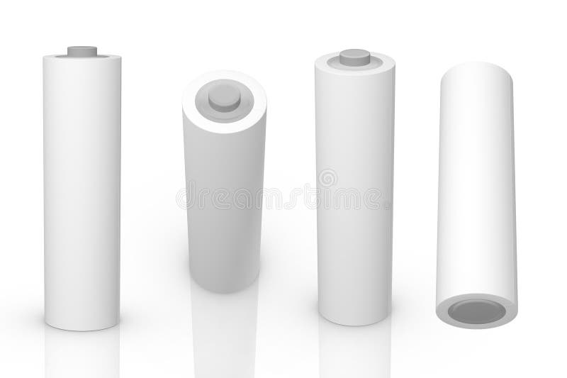3d-rendering av högupplöst bildvitt batteri som isoleras på vit bakgrund med högkvalitativ information royaltyfri illustrationer