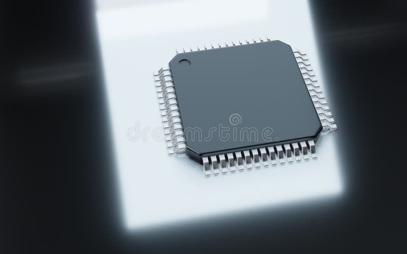 3d-rendering av mikrochip eller halvledarchip för databehandling vektor illustrationer