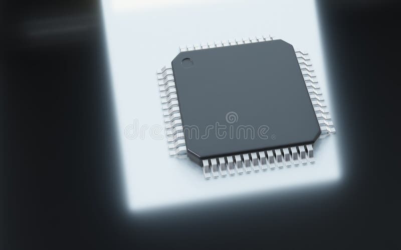 3d-rendering av mikrochip eller halvledarchip för databehandling stock illustrationer