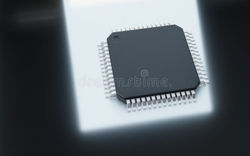 3d-rendering av mikrochip eller halvledarchip för databehandling vektor illustrationer