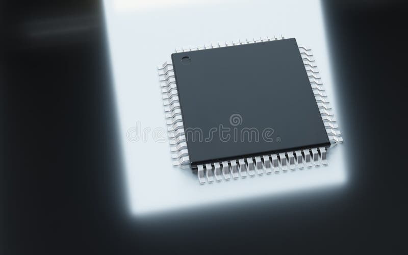 3d-rendering av mikrochip eller halvledarchip för databehandling stock illustrationer