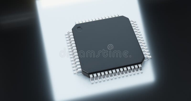 3d-rendering av mikrochip eller halvledarchip för databehandling stock illustrationer