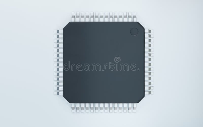 3d-rendering av mikrochip eller halvledarchip för databehandling royaltyfri illustrationer