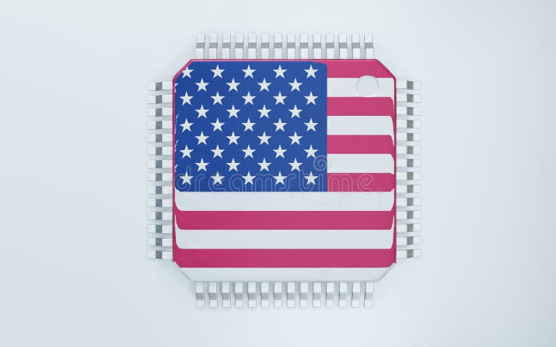3d-rendering av mikrochip eller halvledarchip för databehandling royaltyfri illustrationer