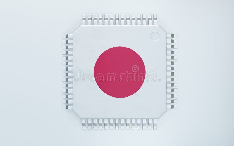 3d-rendering av mikrochip eller halvledarchip för databehandling royaltyfri illustrationer