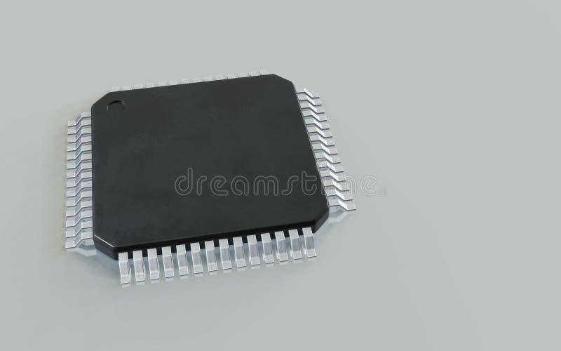 3d-rendering av mikrochip eller halvledarchip för databehandling stock illustrationer