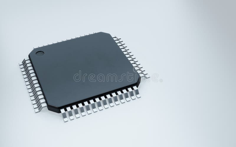 3d-rendering av mikrochip eller halvledarchip för databehandling royaltyfri illustrationer