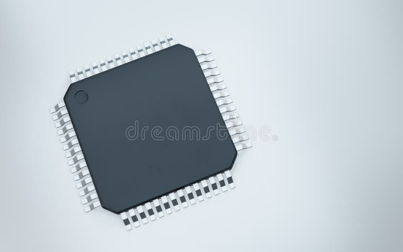 3d-rendering av mikrochip eller halvledarchip för databehandling stock illustrationer