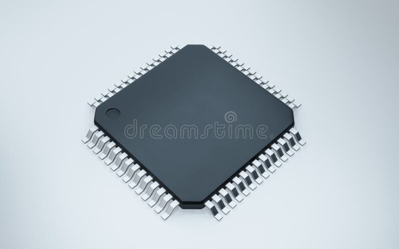 3d-rendering av mikrochip eller halvledarchip för databehandling stock illustrationer