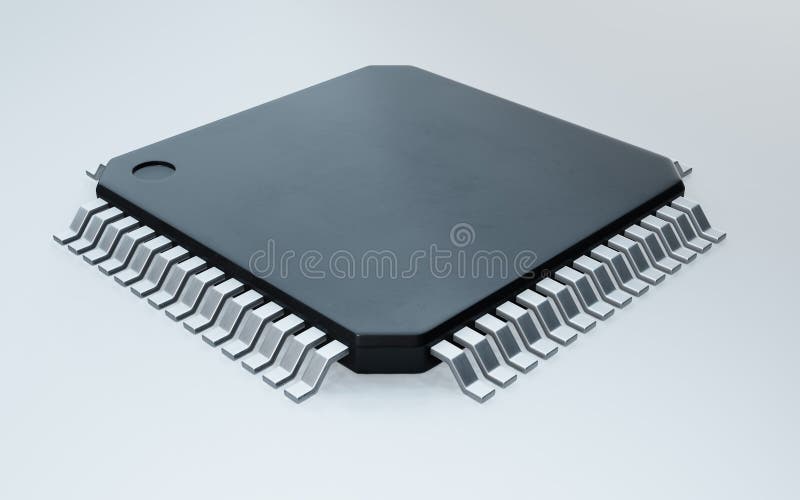 3d-rendering av mikrochip eller halvledarchip för databehandling royaltyfri illustrationer