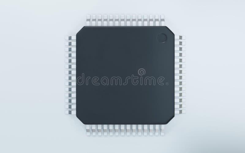 3d-rendering av mikrochip eller halvledarchip för databehandling stock illustrationer