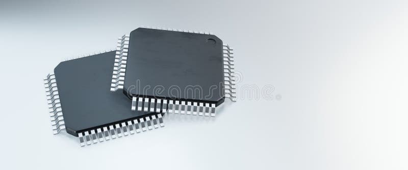 3d-rendering av mikrochip eller halvledarchip för databehandling royaltyfri illustrationer