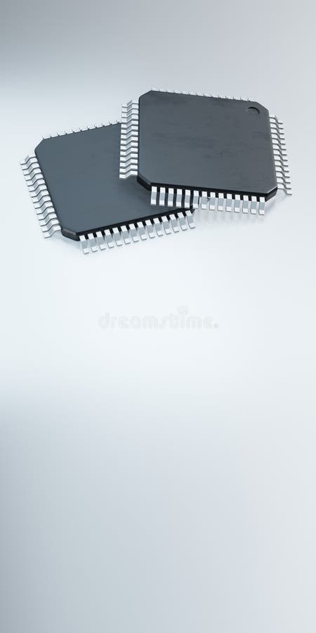 3d-rendering av mikrochip eller halvledarchip för databehandling stock illustrationer