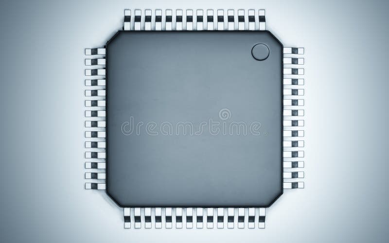 3d-rendering av mikrochip eller halvledarchip för databehandling stock illustrationer