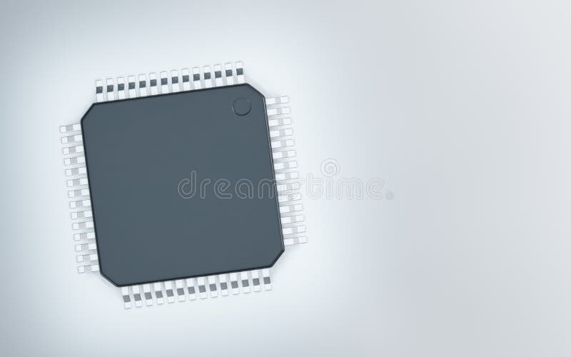 3d-rendering av mikrochip eller halvledarchip för databehandling royaltyfri illustrationer