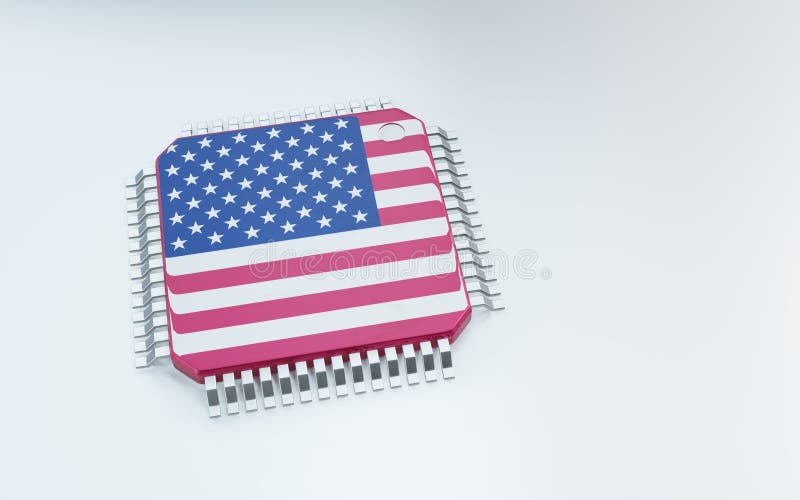 3d-rendering av mikrochip eller halvledarchip för databehandling stock illustrationer