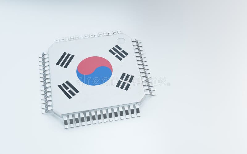 3d-rendering av mikrochip eller halvledarchip för databehandling stock illustrationer