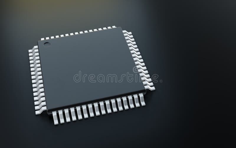 3d-rendering av mikrochip eller halvledarchip för datoranvändning eller teknik.