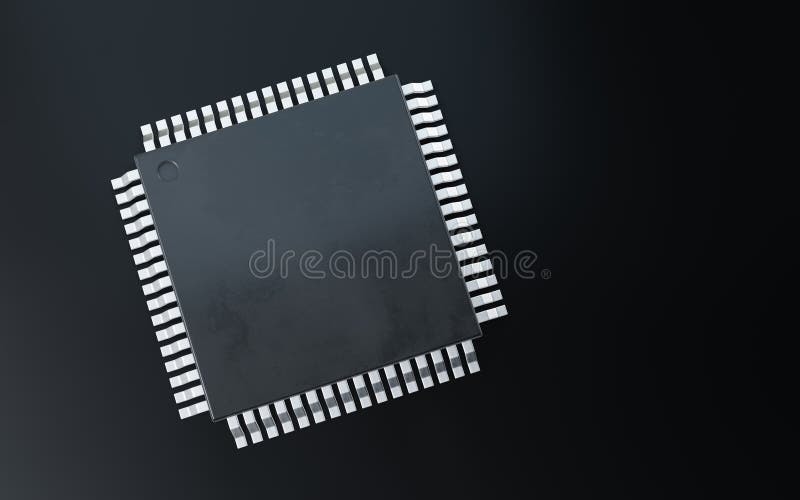 3d-rendering av mikrochip eller halvledarchip för datoranvändning eller teknik royaltyfri illustrationer