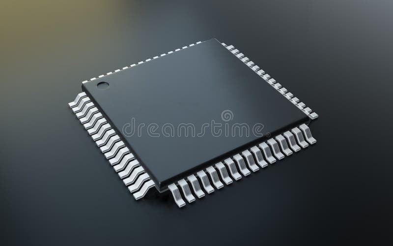 3d-rendering av mikrochip eller halvledarchip för datoranvändning eller teknik royaltyfri illustrationer