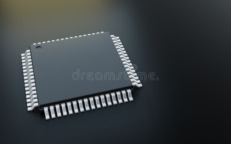3d-rendering av mikrochip eller halvledarchip för datoranvändning eller teknik stock illustrationer