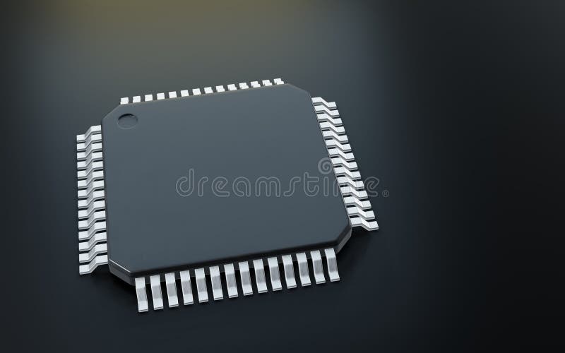 3d-rendering av mikrochip eller halvledarchip för datoranvändning eller teknik royaltyfri illustrationer