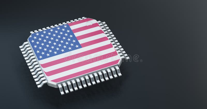 3d-rendering av mikrochip eller halvledarchip med landflaggor för försörjningskedjans koncept vektor illustrationer