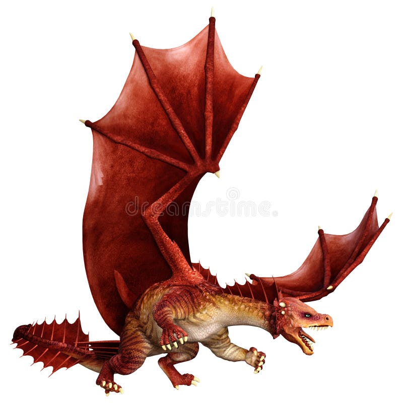 3d-rendering av saga drake på vitt. 3d-rendering av en fantasi-drake som är isolerad på vit bakgrund