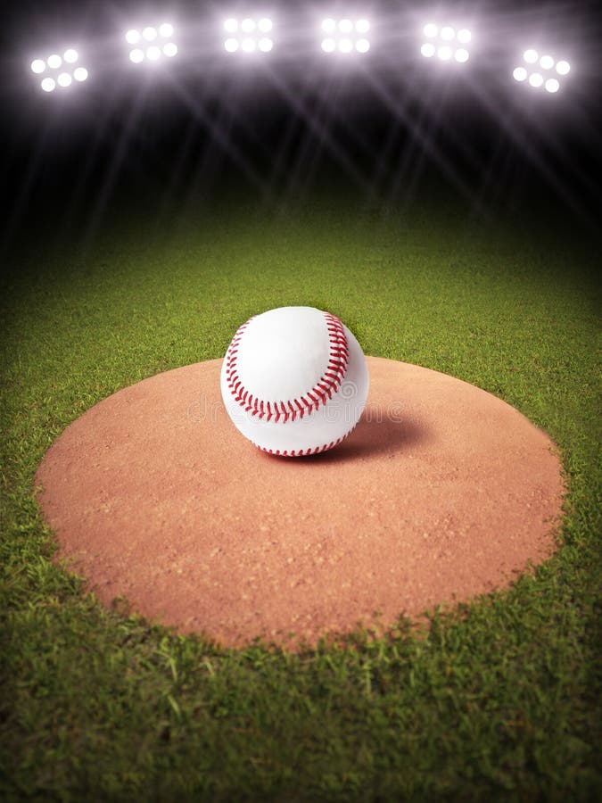 3d Rendering of a Baseball on a Pitchers Mound of Lighted Baseball
