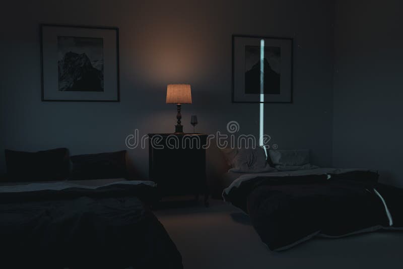 3d Rendering of Beeautiful Bedroom at Night with Illuminated Bedside