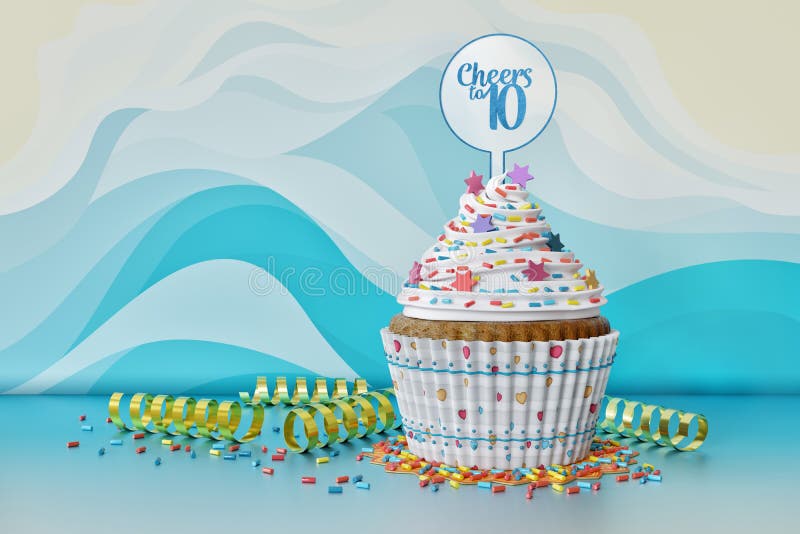 3D Rendering of a Birthday Cucpake on a Blue Background Stock Illustration  - Illustration of decoration, candy: 193483446