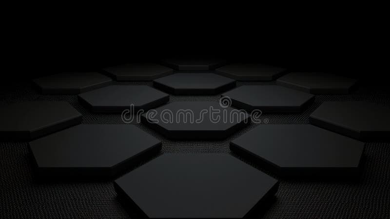 A 3D rendering of a black hexagonal grid with a subtle gradient effect. vector illustration