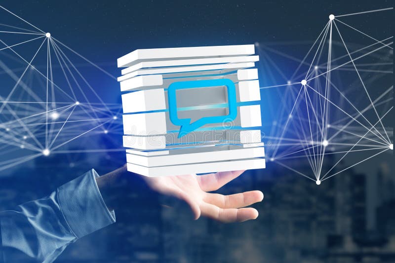 3D rendering Blue Email symbol displayed in a sliced cube stock photography