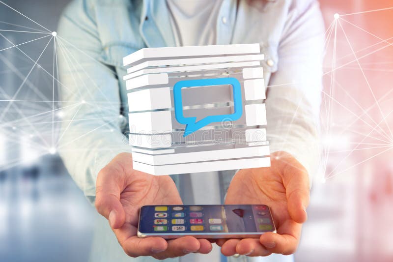 3D rendering Blue Email symbol displayed in a sliced cube stock photo