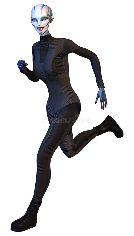 3D Rendering Blue Female Alien on White Stock Illustration