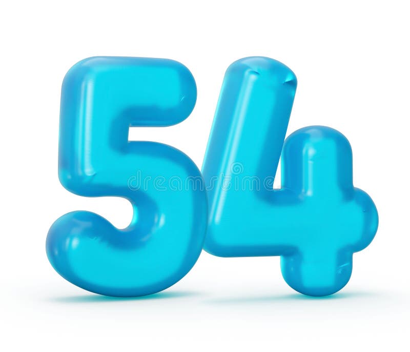 3D Rendering of the Blue Jelly Number 54 Isolated on the Empty White
